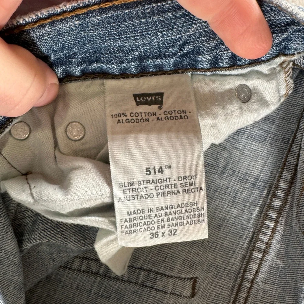 Y2K Levi 514 Slim Straight Leg Size 36x32 Light Wash Clean Denim Pants Used Men
